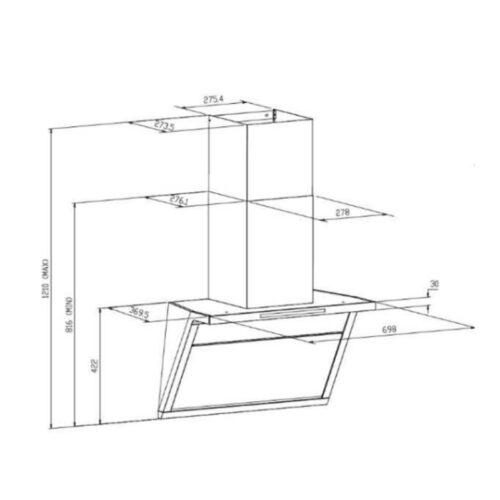 Máy hút mùi áp tường GrandX GX H70T88G 3 kich thuoc may hut mui ap tuong grandx gx h70t88g
