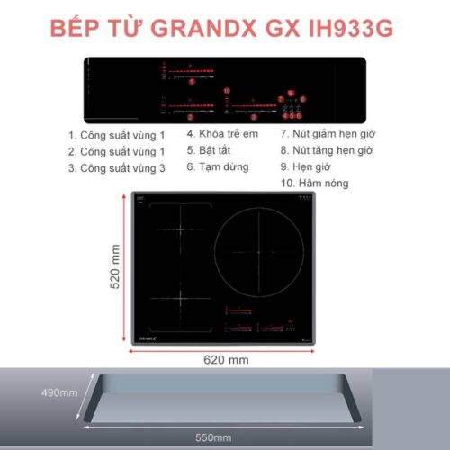 Thông số Bếp từ GrandX GX IH933G 3 vùng nấu