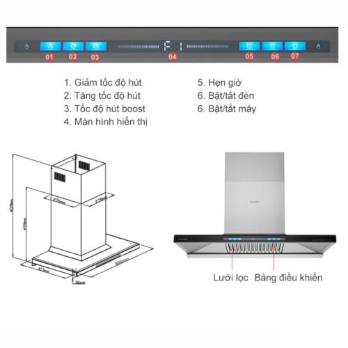 Thông số Máy hút mùi áp tường Grandx GX H90T81B