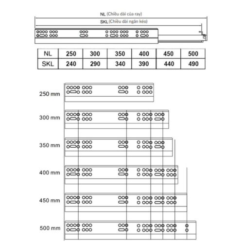 Thông số Ray âm giảm chấn GrandX XB.250-1